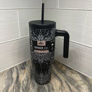 HydraPeak Black Wiccan Voyager 40 oz Steel Tumbler Handle Straw Wicca Floral NEW
